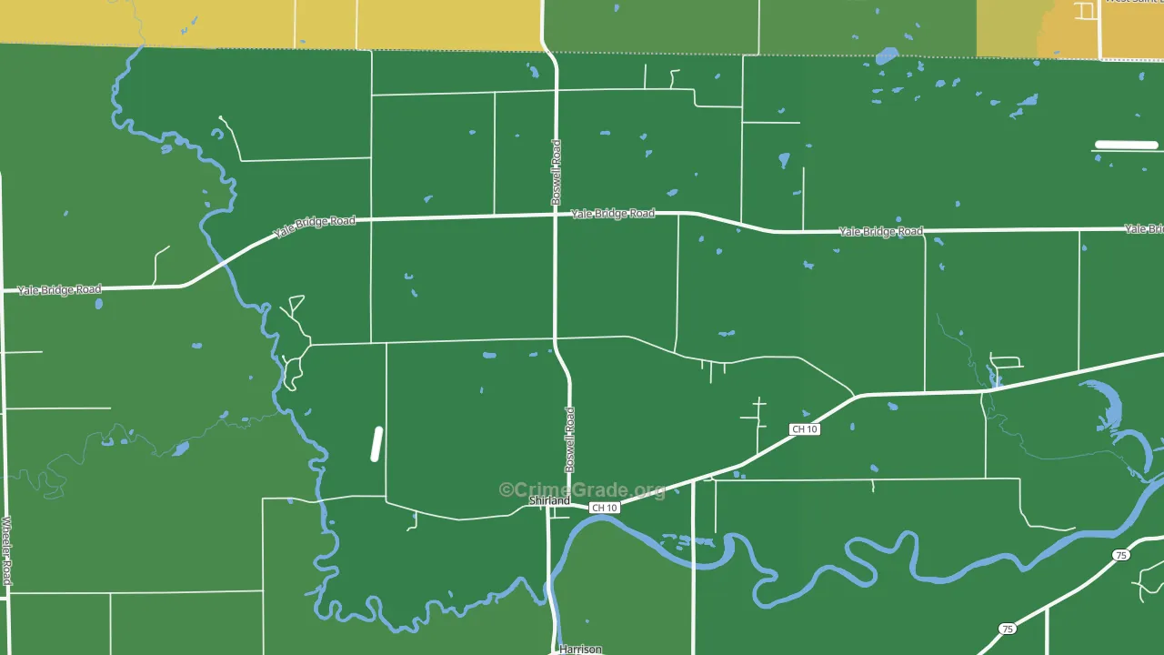 Shirland, IL Map of Drug-Related Crime Rates