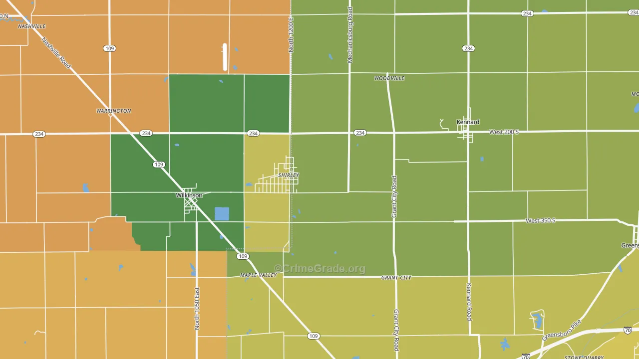 Shirley, IN Map of Drug-Related Crime Rates