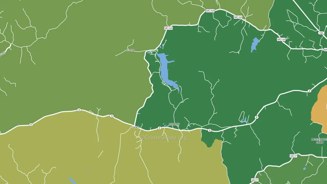 Shirley, MO Map of Drug-Related Crime Rates