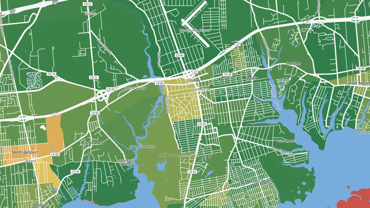 Shirley, NY Map of Drug-Related Crime Rates