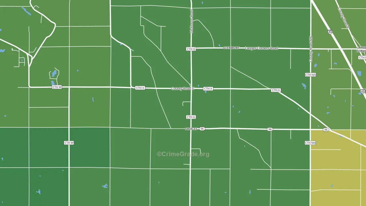 Shirley, WI Map of Drug-Related Crime Rates