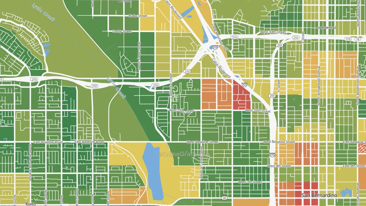 Shirrells, San Bernardino, CA Map of Drug-Related Crime Rates