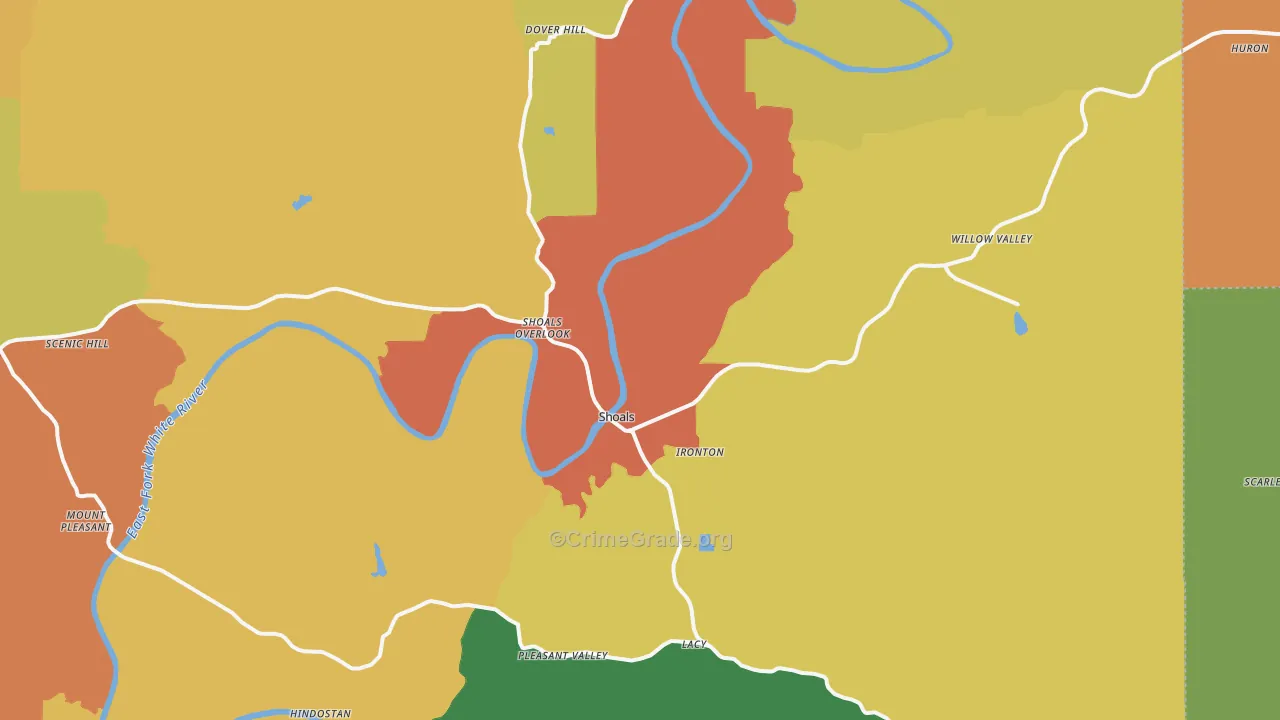 Shoals, IN Map of Drug-Related Crime Rates