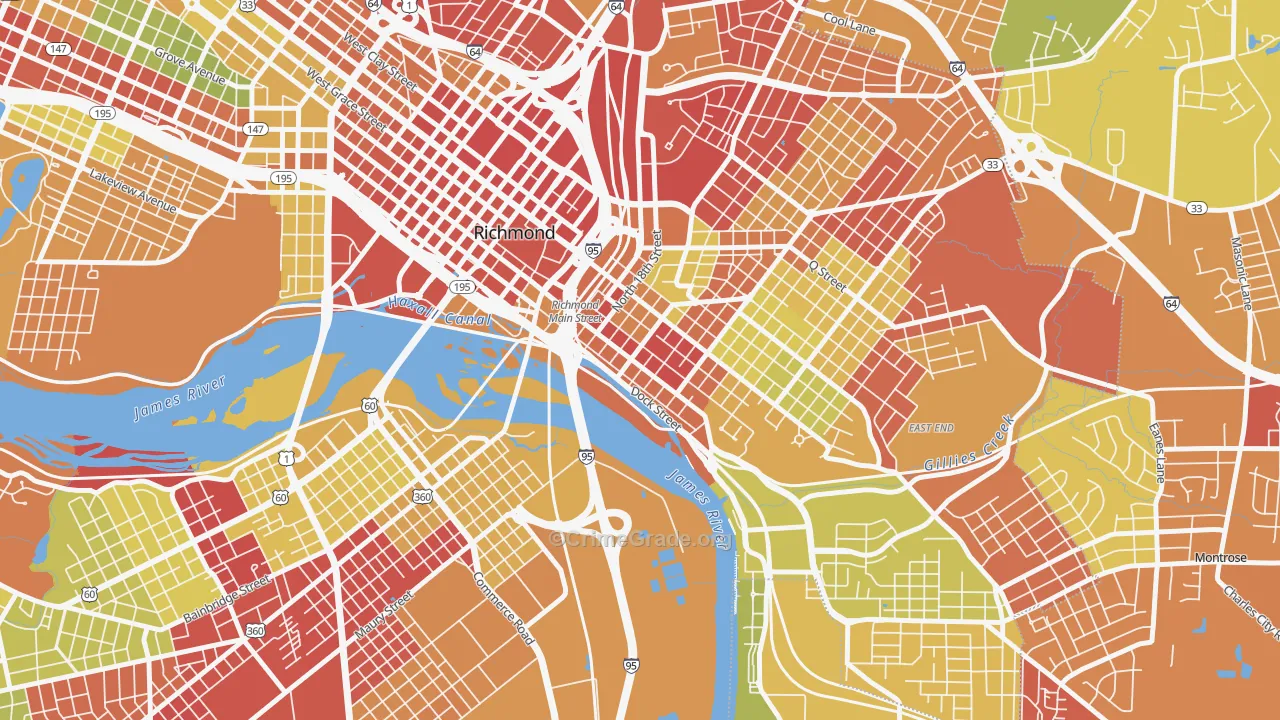 Shockoe Bottom, Richmond, VA Map of Drug-Related Crime Rates