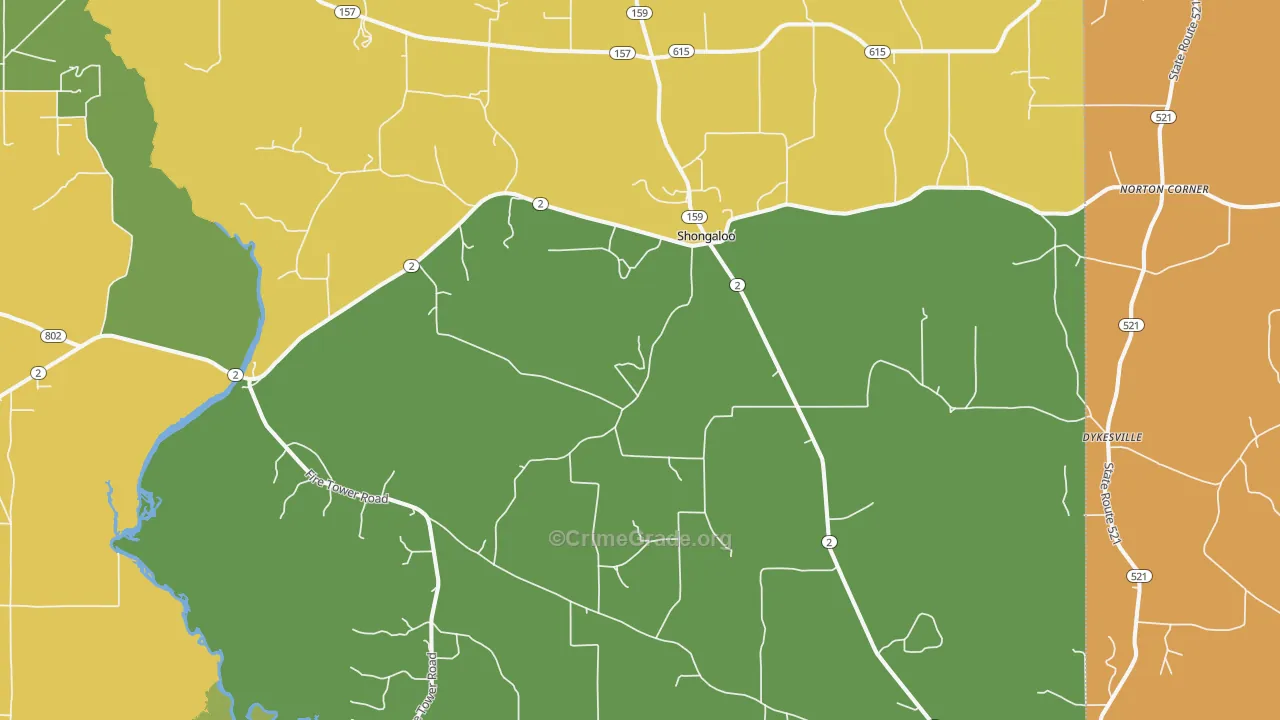 Shongaloo, LA Map of Drug-Related Crime Rates