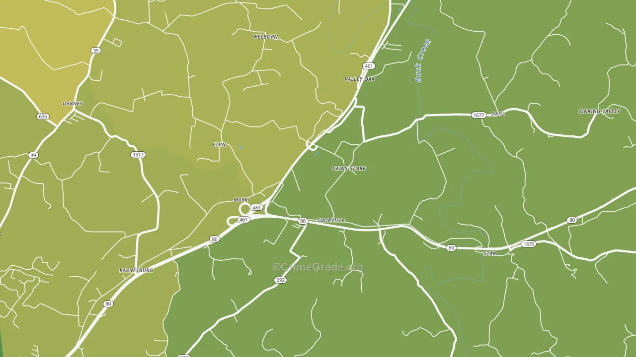 Shopville, KY Map of Drug-Related Crime Rates
