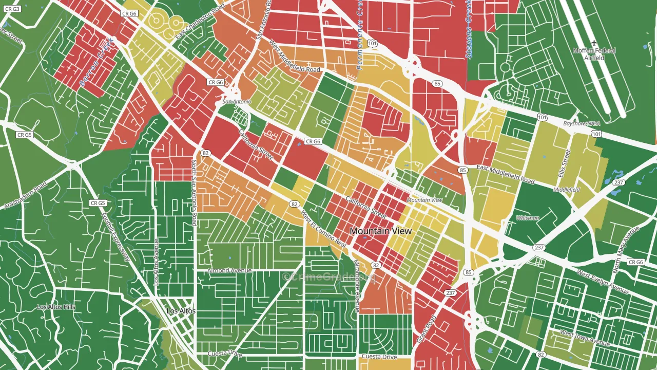Shoreline West, Mountain View, CA Map of Drug-Related Crime Rates
