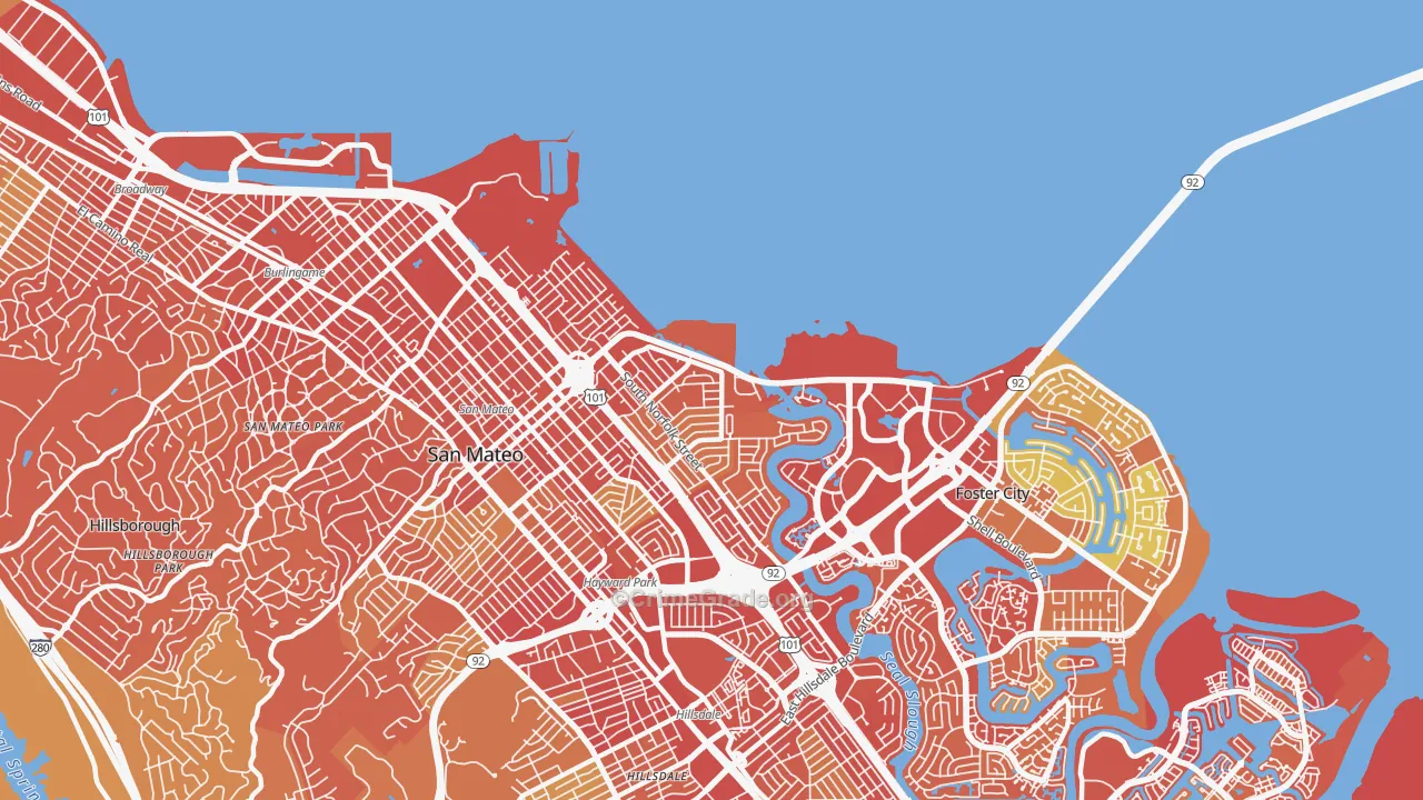 Shoreview, San Mateo, CA Map of Drug-Related Crime Rates