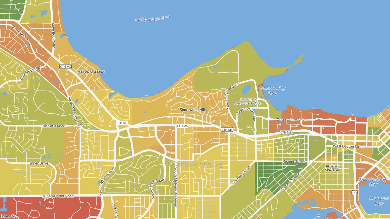 Shorewood Hills, WI Map of Drug-Related Crime Rates