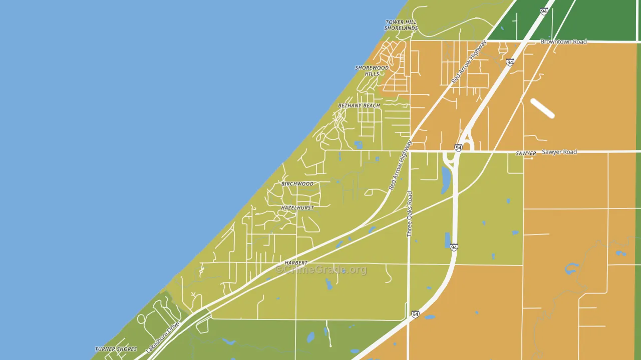 Shorewood-Tower Hills-Harbert, MI Map of Drug-Related Crime Rates