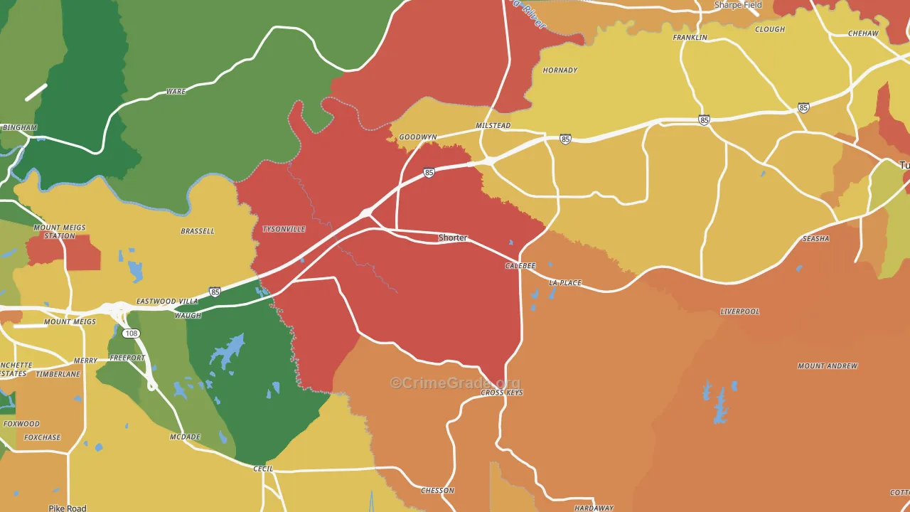 Shorter, AL Map of Drug-Related Crime Rates