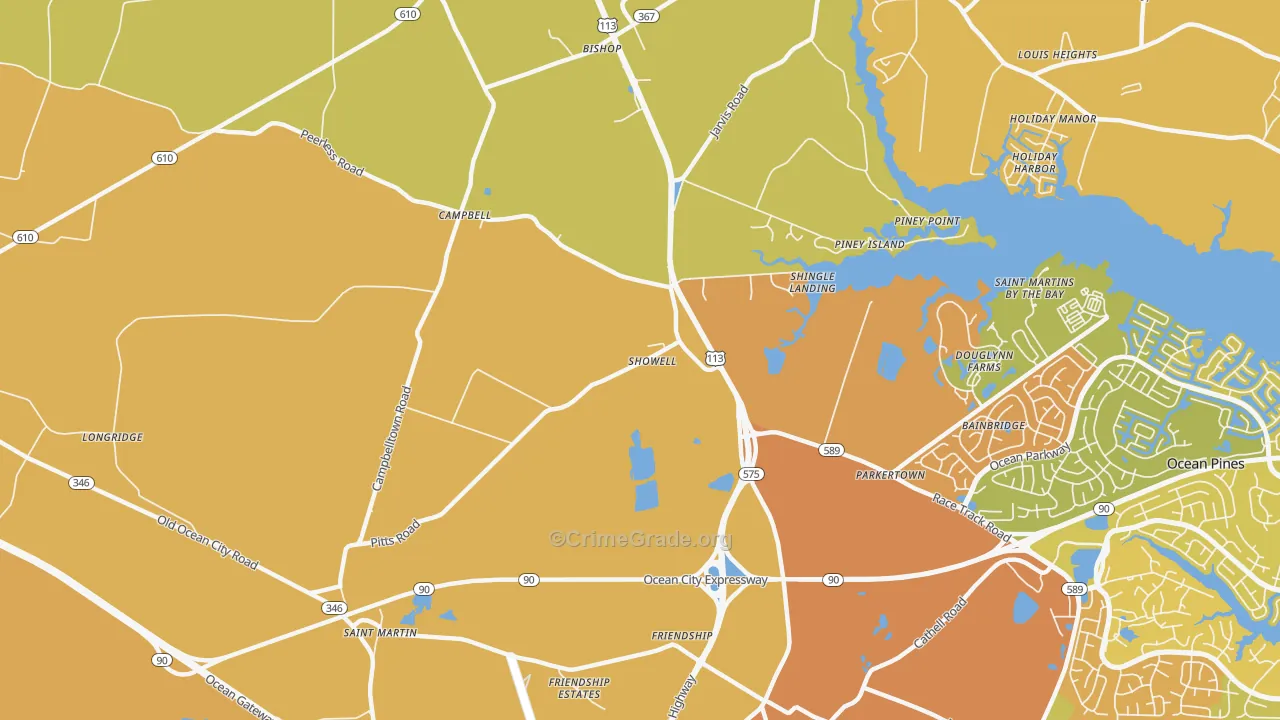 Showell, MD Map of Drug-Related Crime Rates