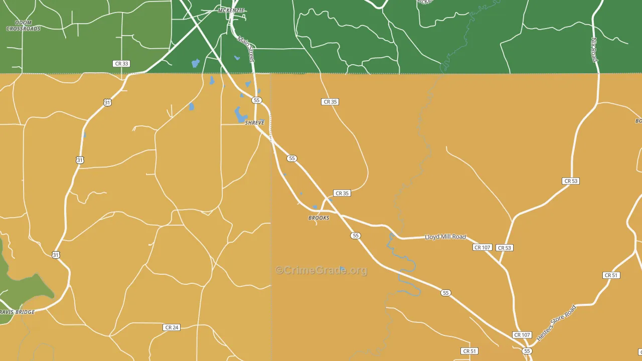 Shreve, AL Map of Drug-Related Crime Rates
