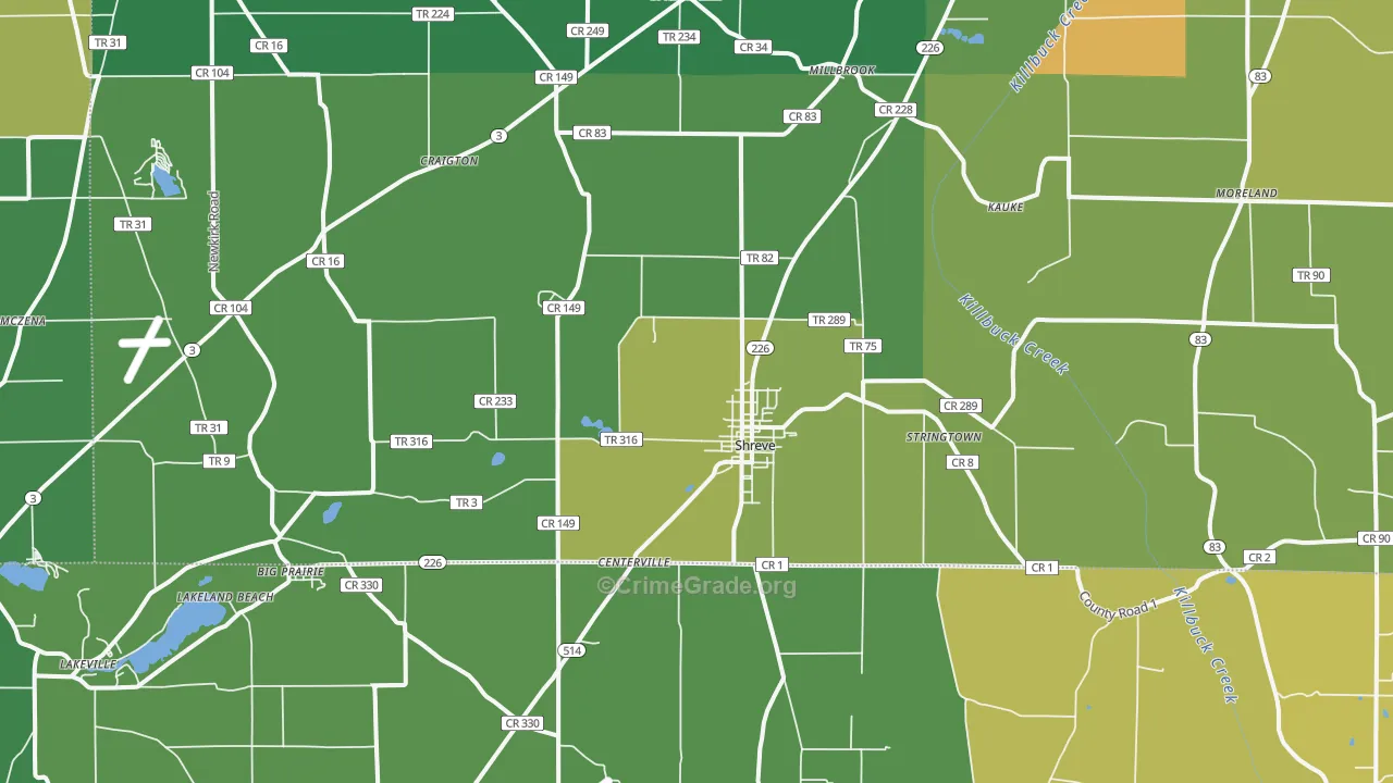 Shreve, OH Map of Drug-Related Crime Rates