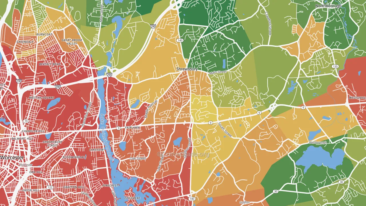 Shrewsbury, MA Map of Drug-Related Crime Rates