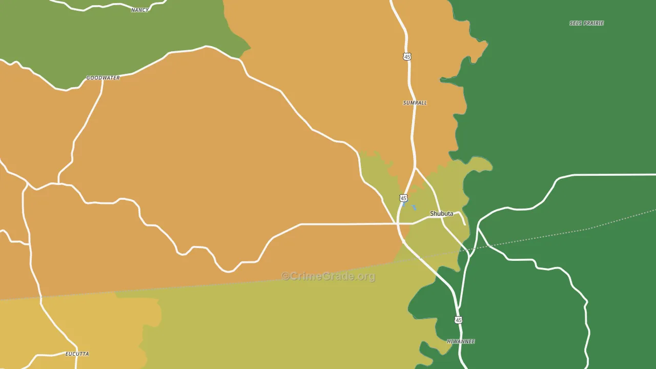 Shubuta, MS Map of Drug-Related Crime Rates