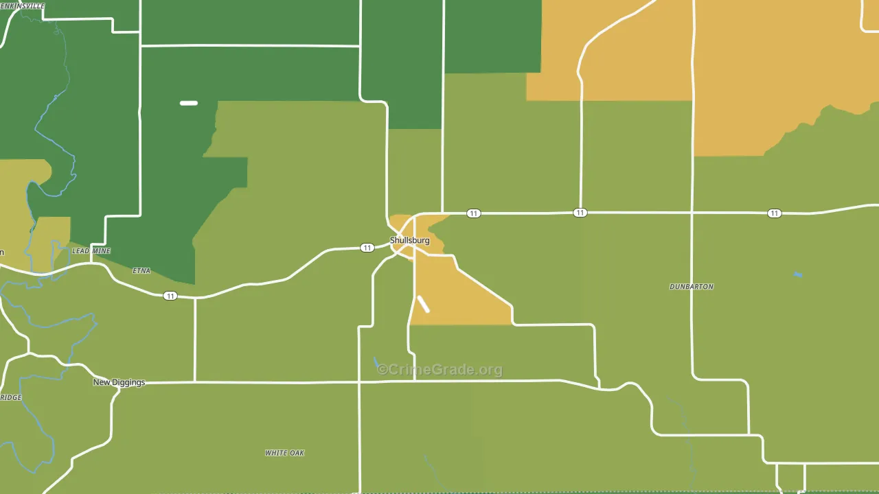 Shullsburg, WI Map of Drug-Related Crime Rates
