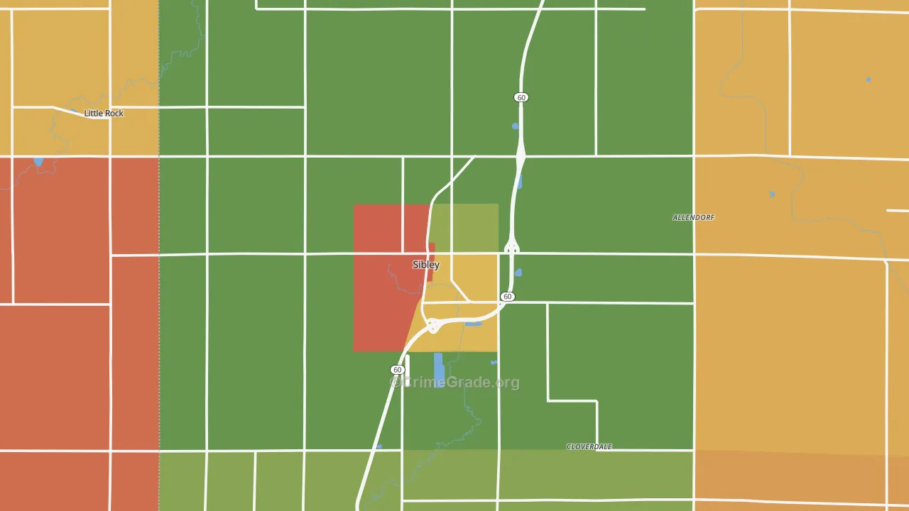 Sibley, IA Map of Drug-Related Crime Rates