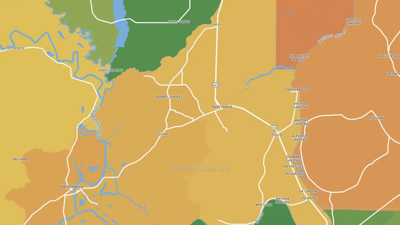 Sicily Island, LA Map of Drug-Related Crime Rates