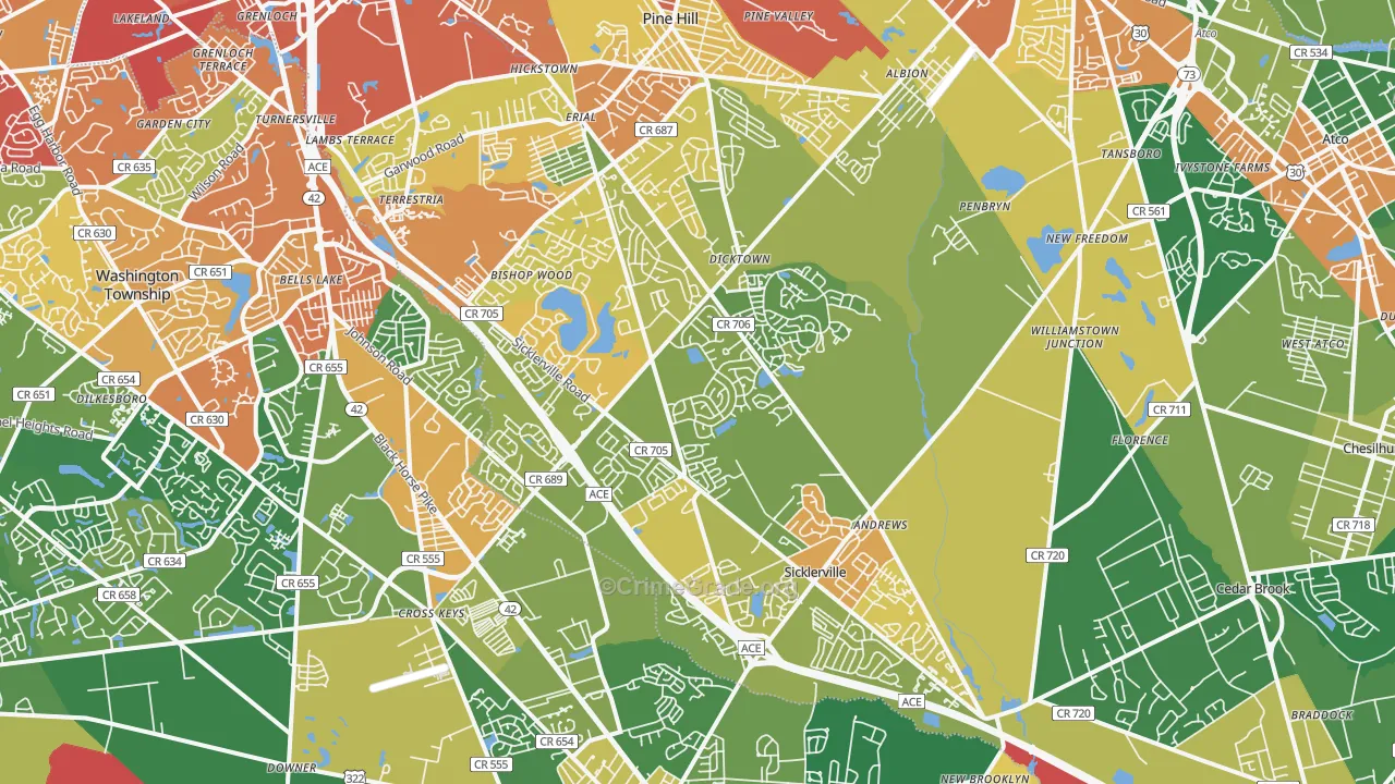 Sicklerville, NJ Map of Drug-Related Crime Rates