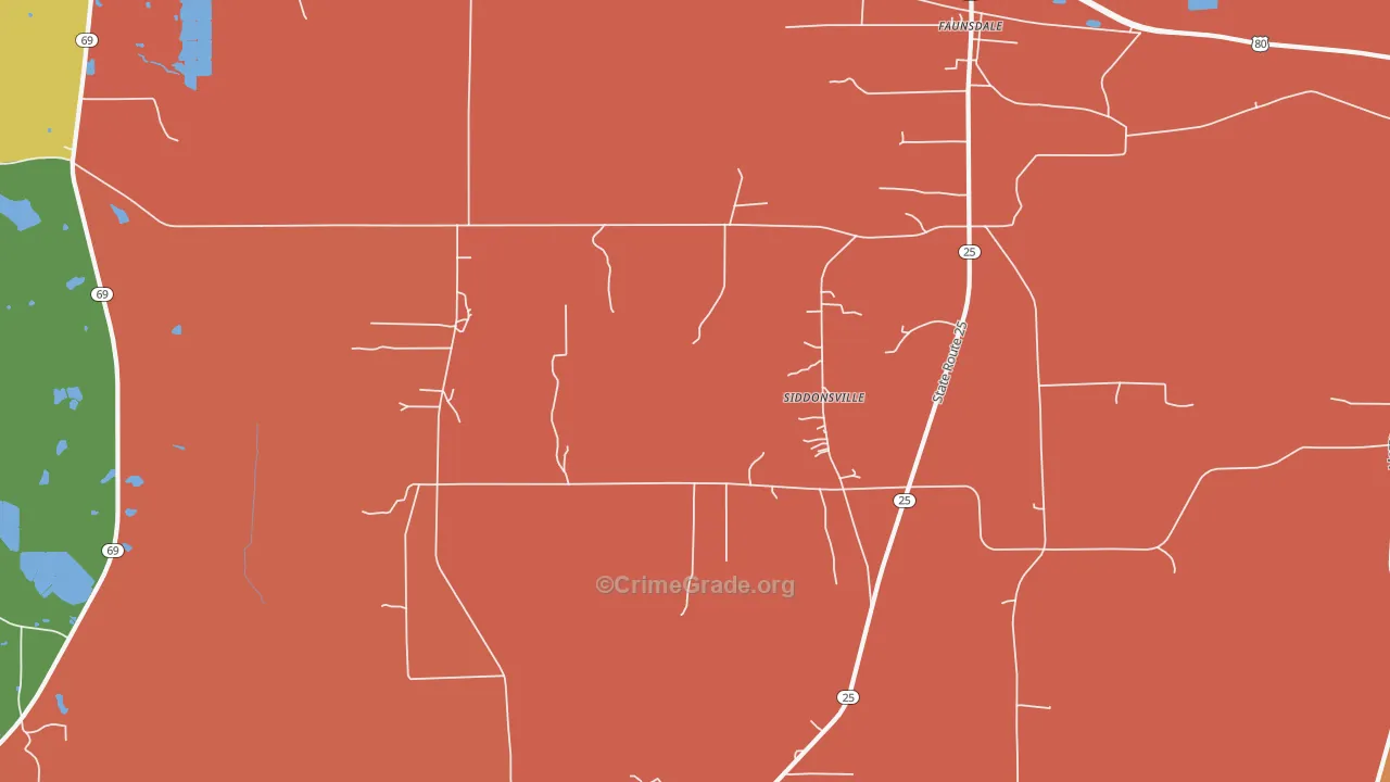 Siddonsville, AL Map of Drug-Related Crime Rates