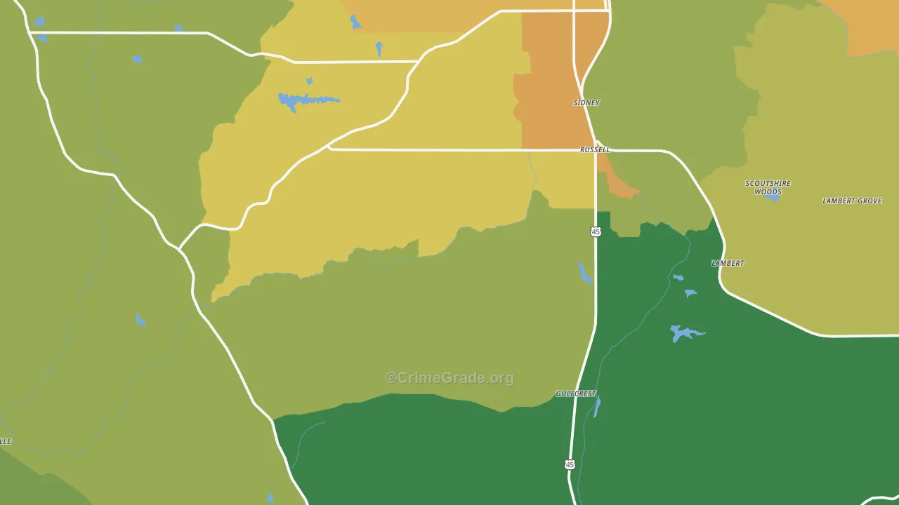 Sidney, AL Map of Drug-Related Crime Rates