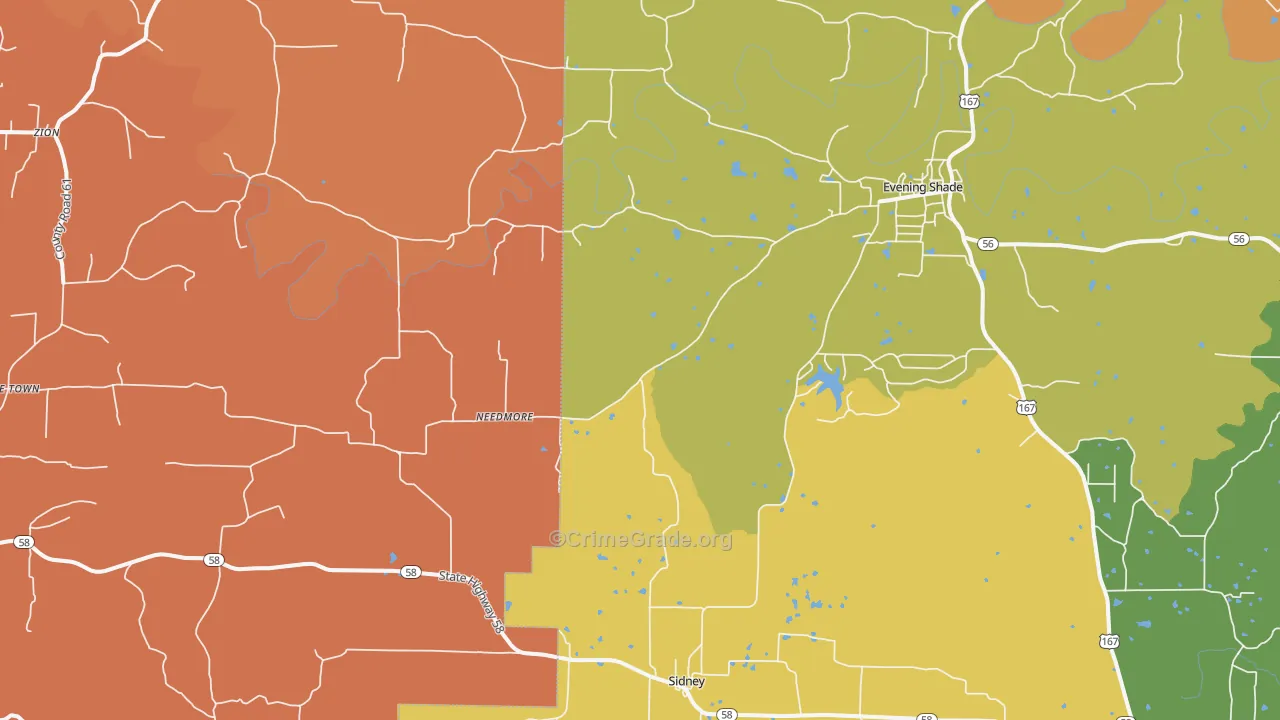 Sidney, AR Map of Drug-Related Crime Rates