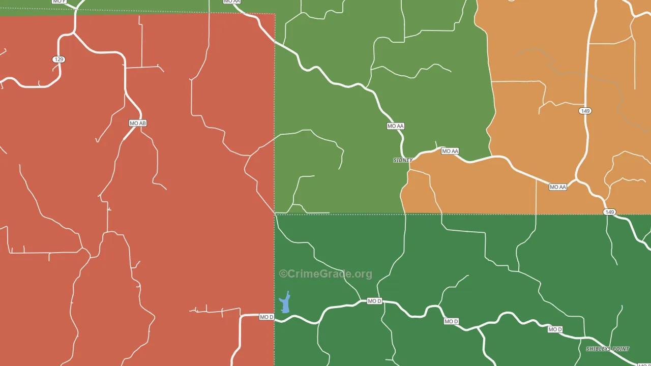 Sidney, MO Map of Drug-Related Crime Rates