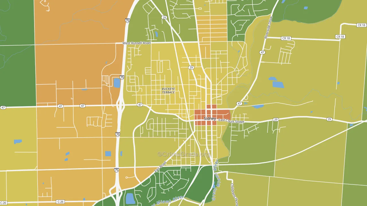 Sidney Walnut Avenue Historic District, Sidney, OH Map of Drug-Related Crime Rates