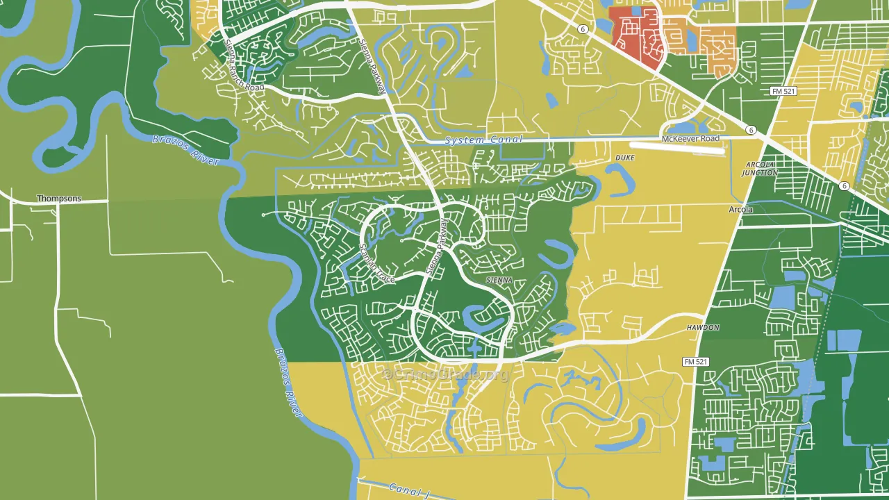 Sienna Plantation, TX Map of Drug-Related Crime Rates