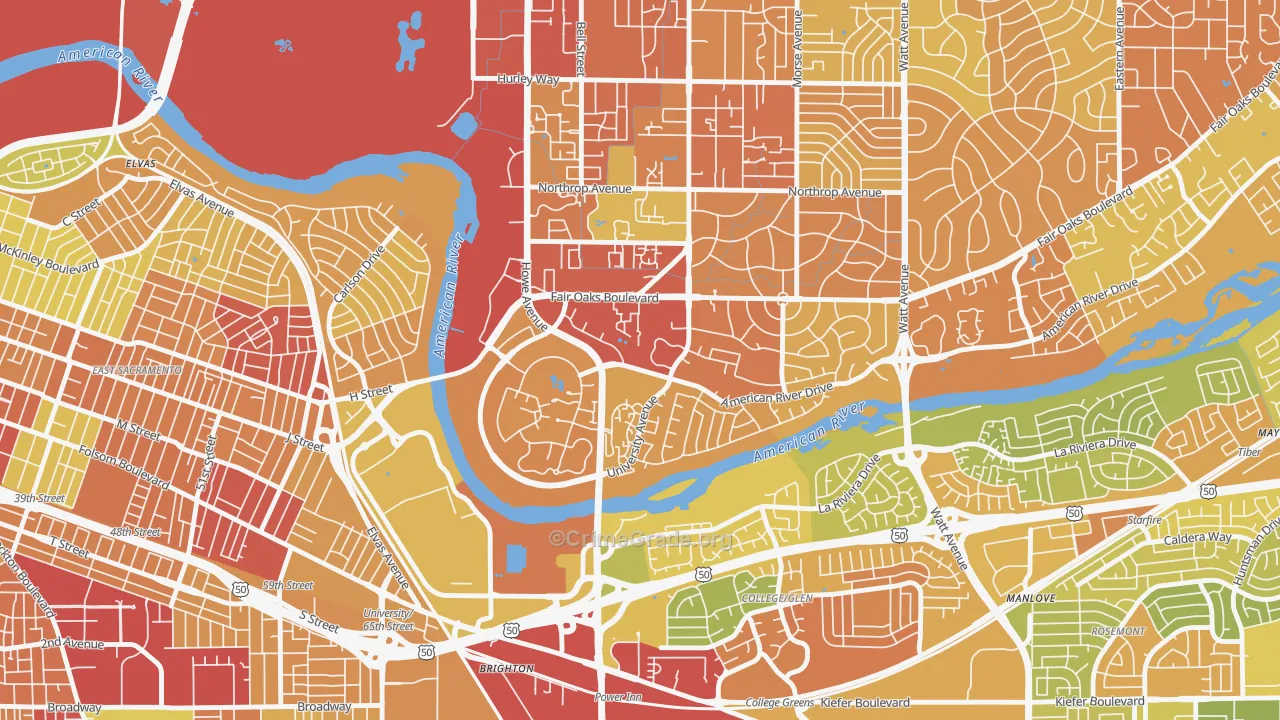 Sierra Oaks, Sacramento, CA Map of Drug-Related Crime Rates