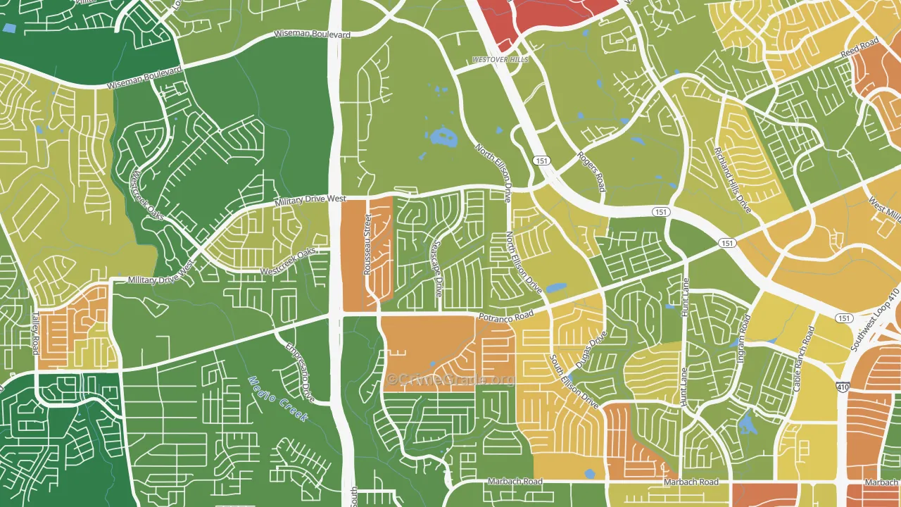 Sierra Springs, San Antonio, TX Map of Drug-Related Crime Rates