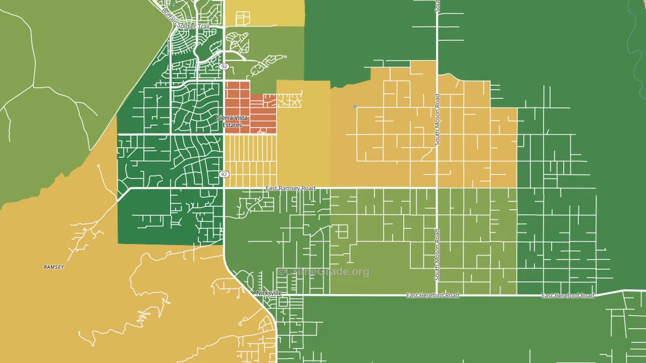 Sierra Vista Southeast, AZ Map of Drug-Related Crime Rates