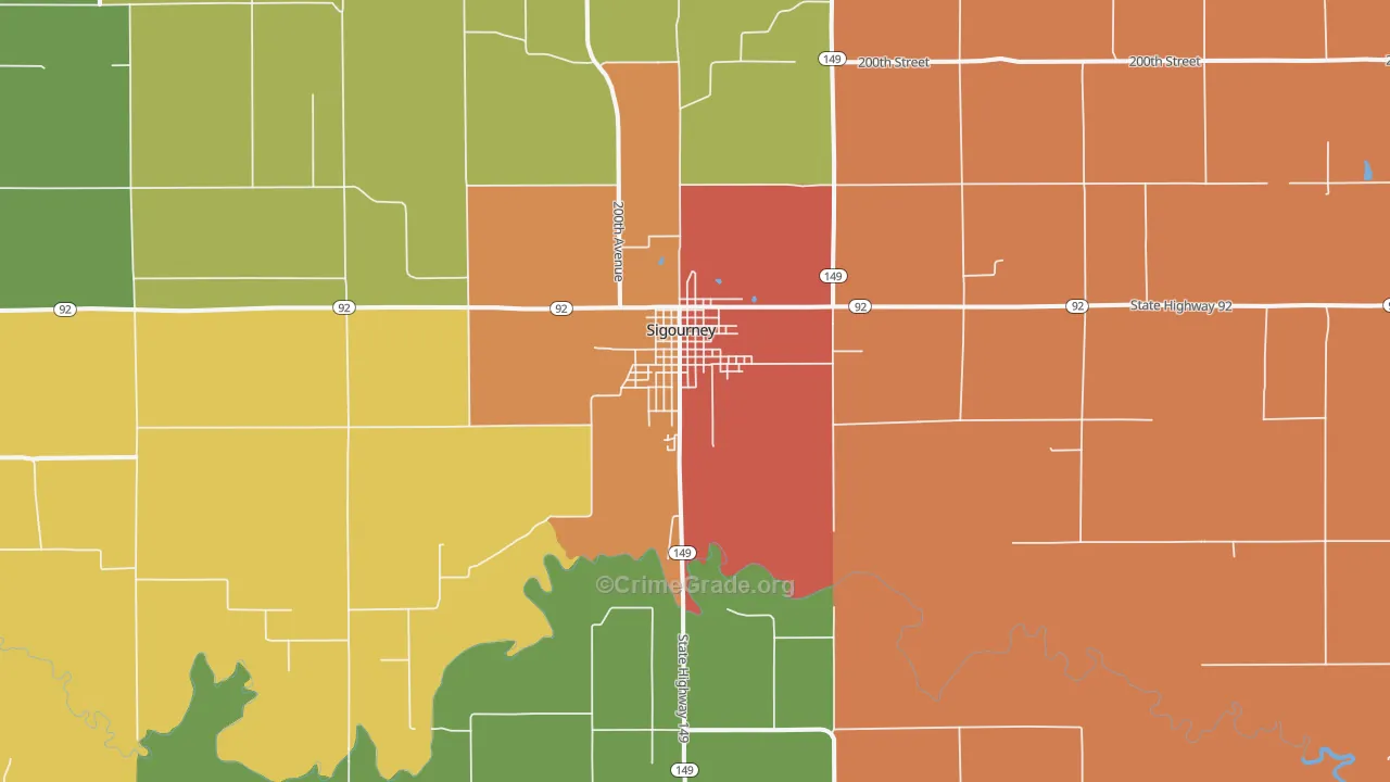 Sigourney, IA Map of Drug-Related Crime Rates