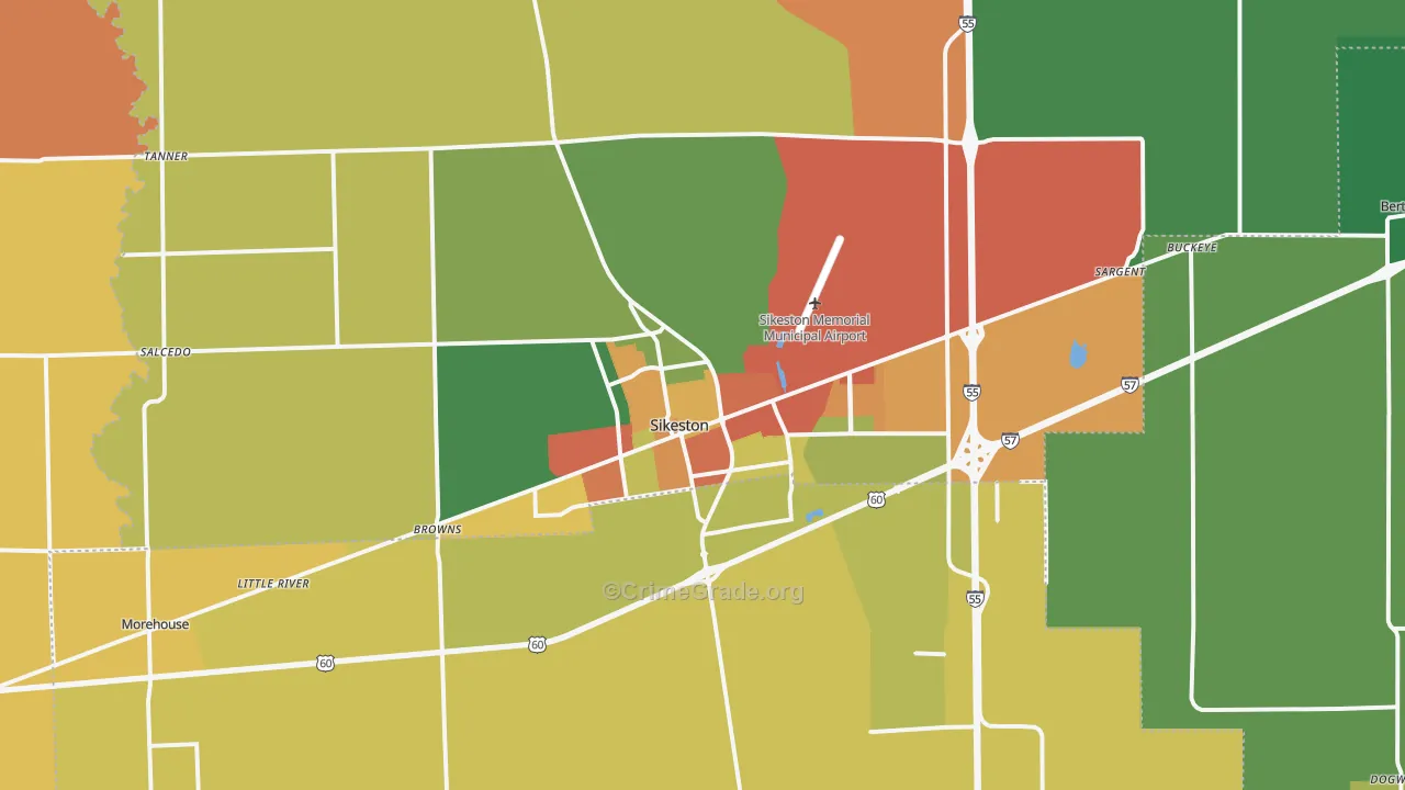Sikeston, MO Map of Drug-Related Crime Rates