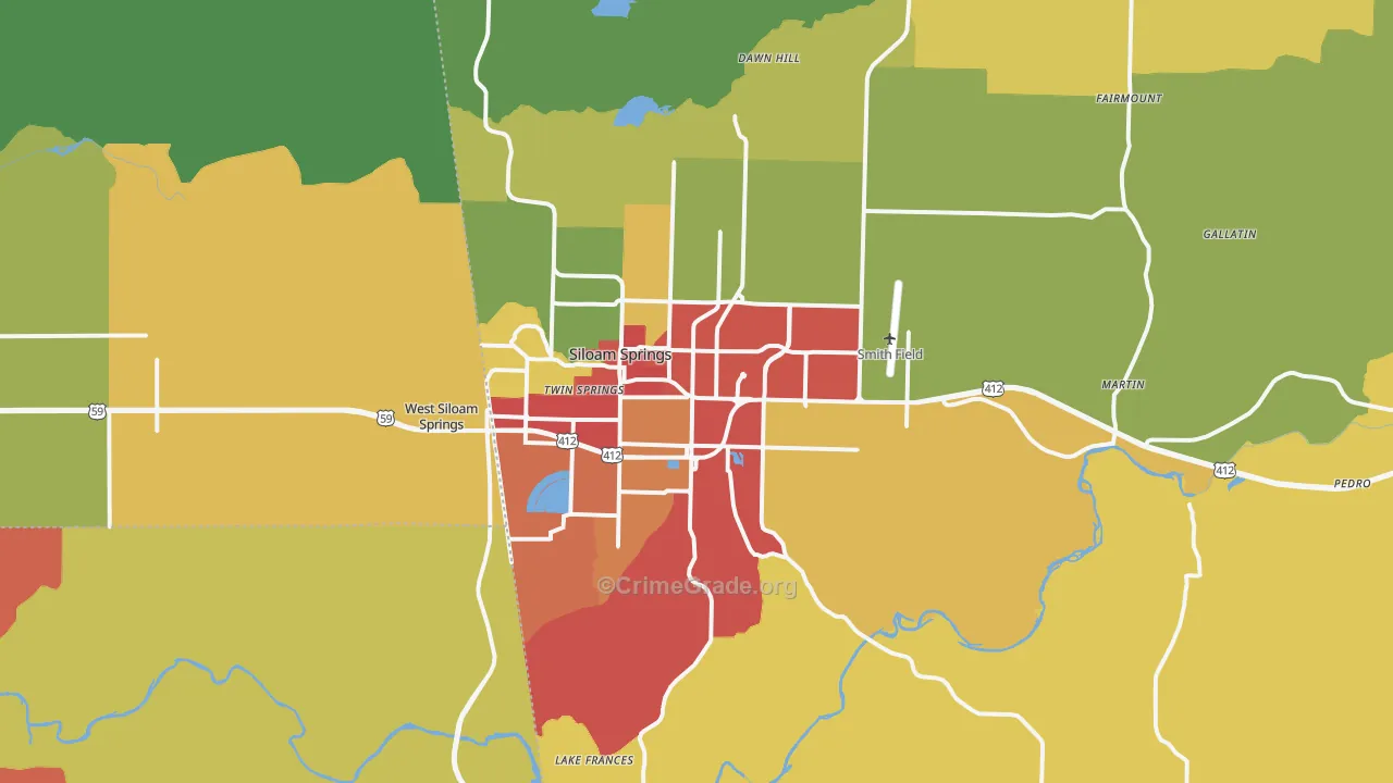 Siloam Springs, AR Map of Drug-Related Crime Rates