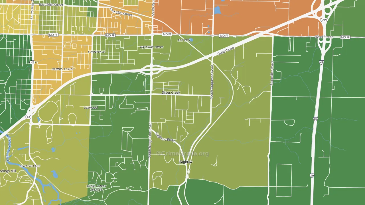 Silver Creek, MO Map of Drug-Related Crime Rates