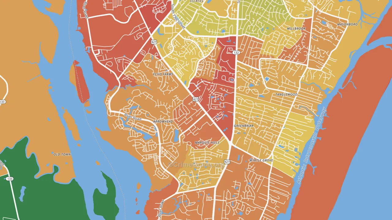 Silver Lake, Wilmington, NC Map of Drug-Related Crime Rates