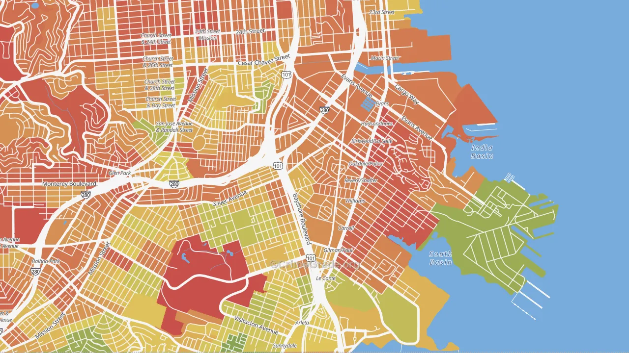 Silver Terrace, San Francisco, CA Map of Drug-Related Crime Rates