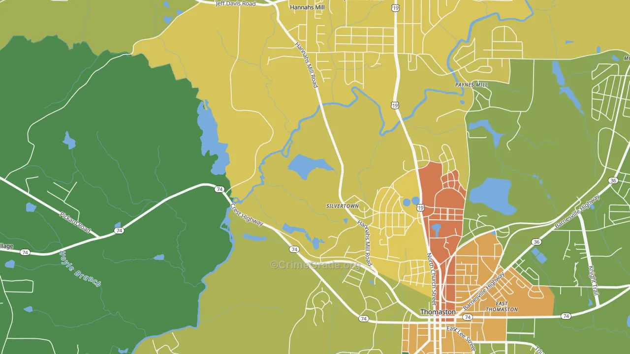 Silvertown, GA Map of Drug-Related Crime Rates