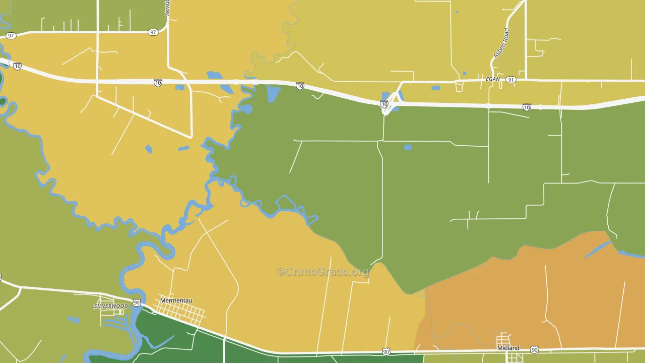 Silverwood, LA Map of Drug-Related Crime Rates