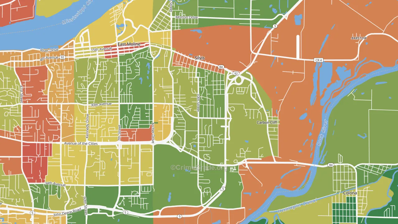 Silvis, IL Map of Drug-Related Crime Rates