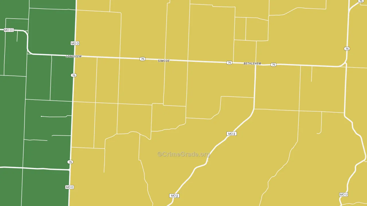 Simcoe, MO Map of Drug-Related Crime Rates