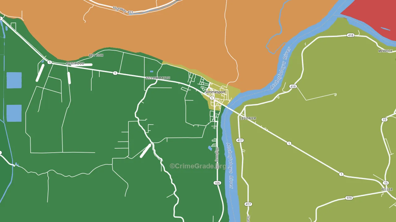 Simmesport, LA Map of Drug-Related Crime Rates