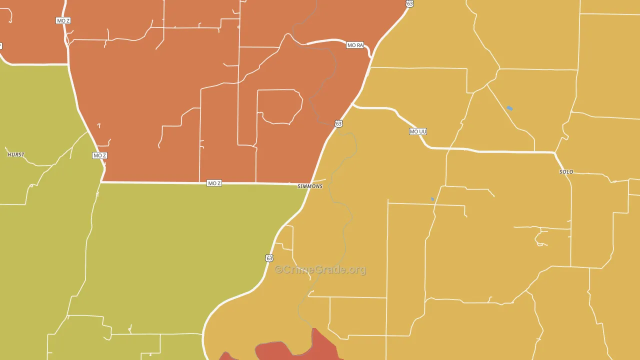 Simmons, MO Map of Drug-Related Crime Rates