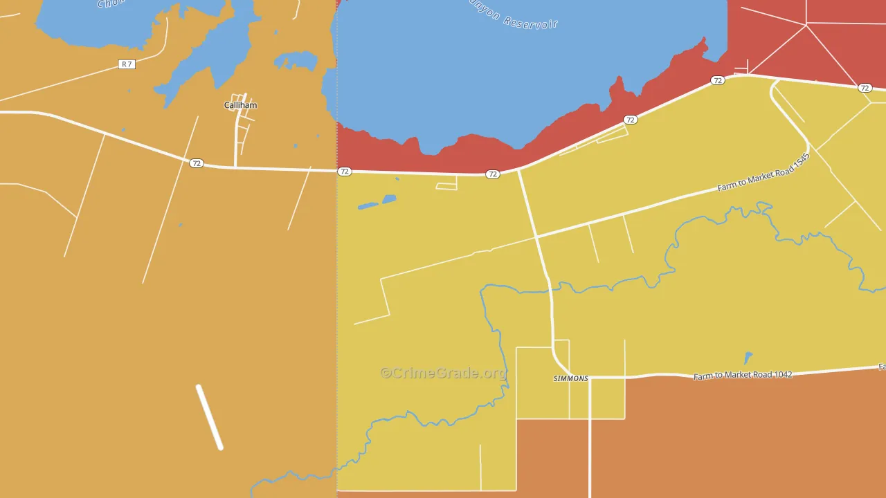 Simmons, TX Map of Drug-Related Crime Rates