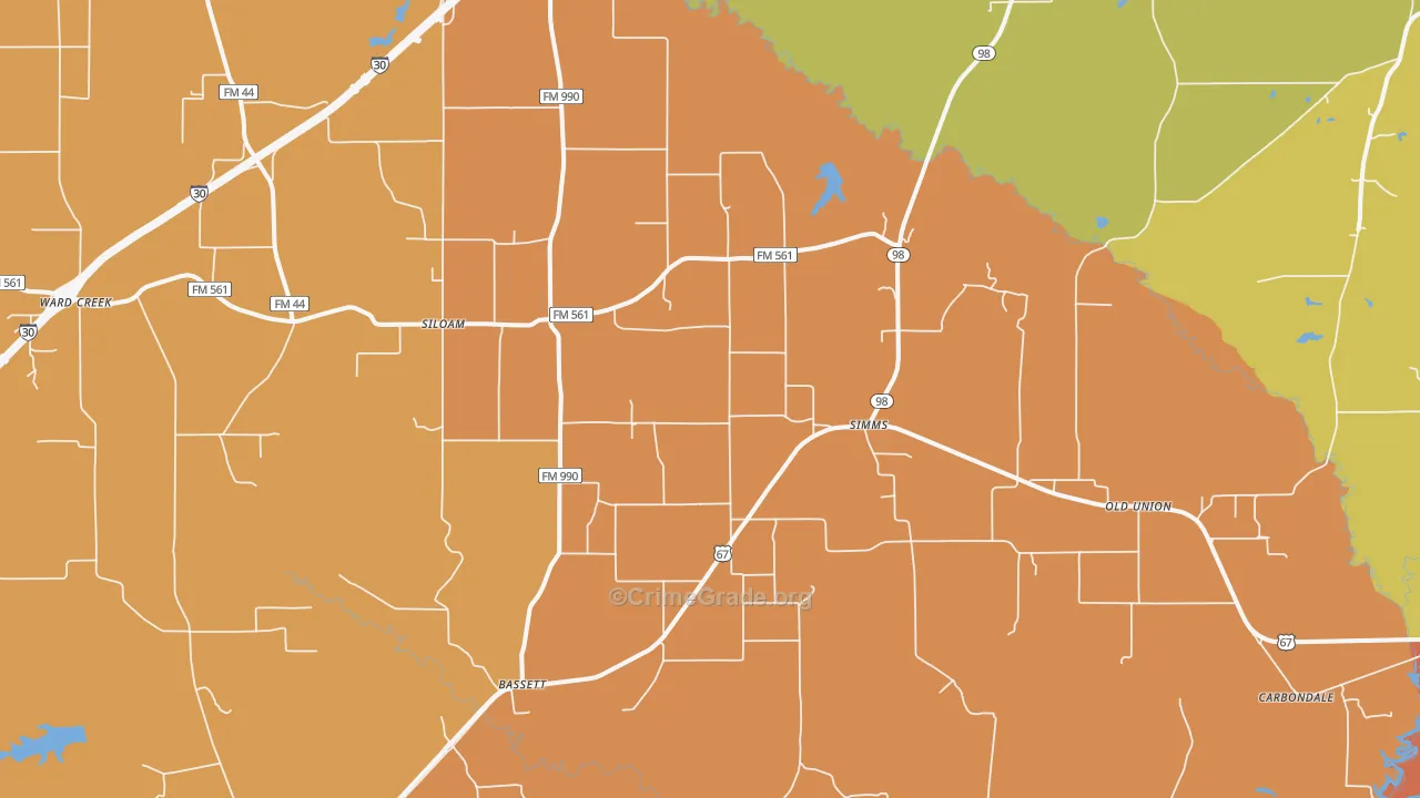 Simms, TX Map of Drug-Related Crime Rates