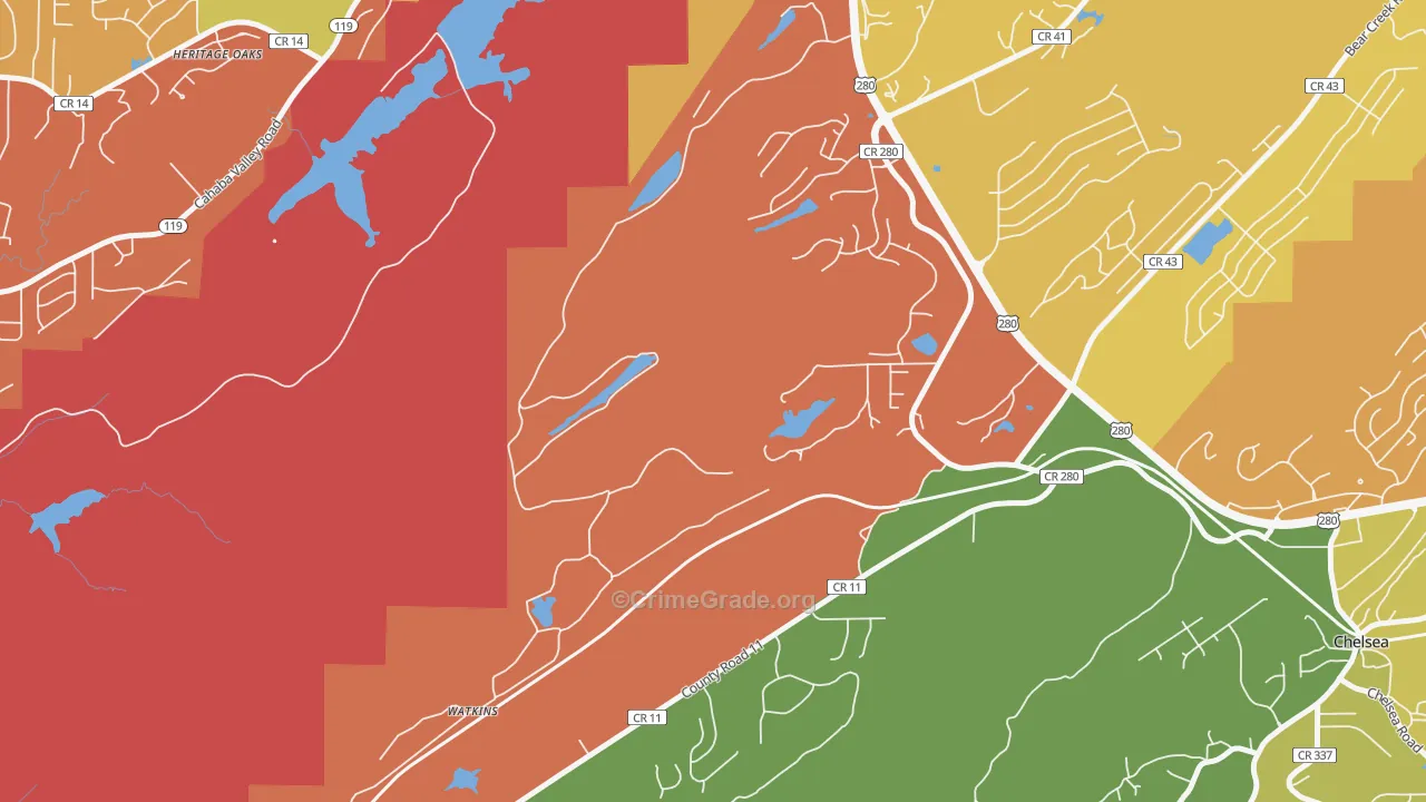 Simmsville, AL Map of Drug-Related Crime Rates