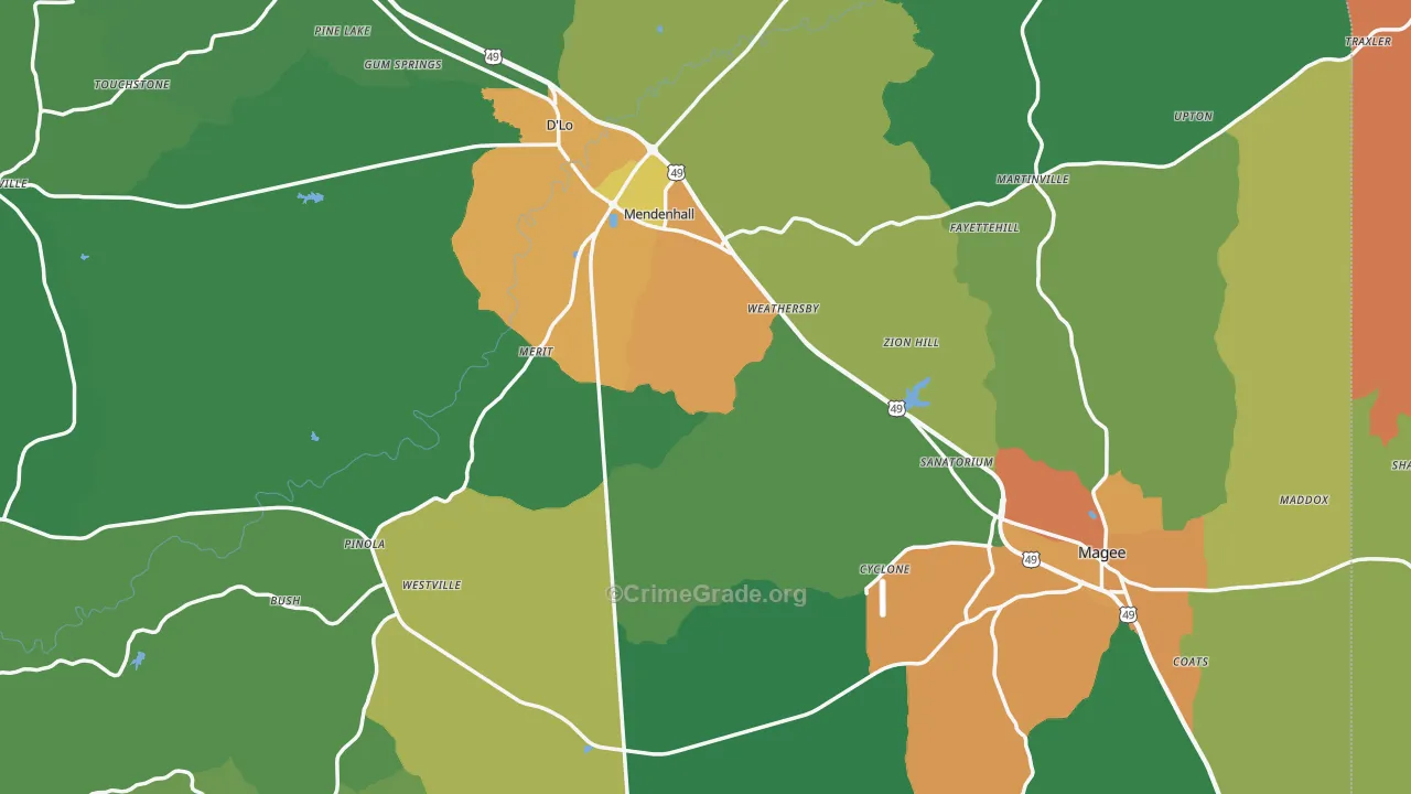 Simpson County, MS Map of Drug-Related Crime Rates
