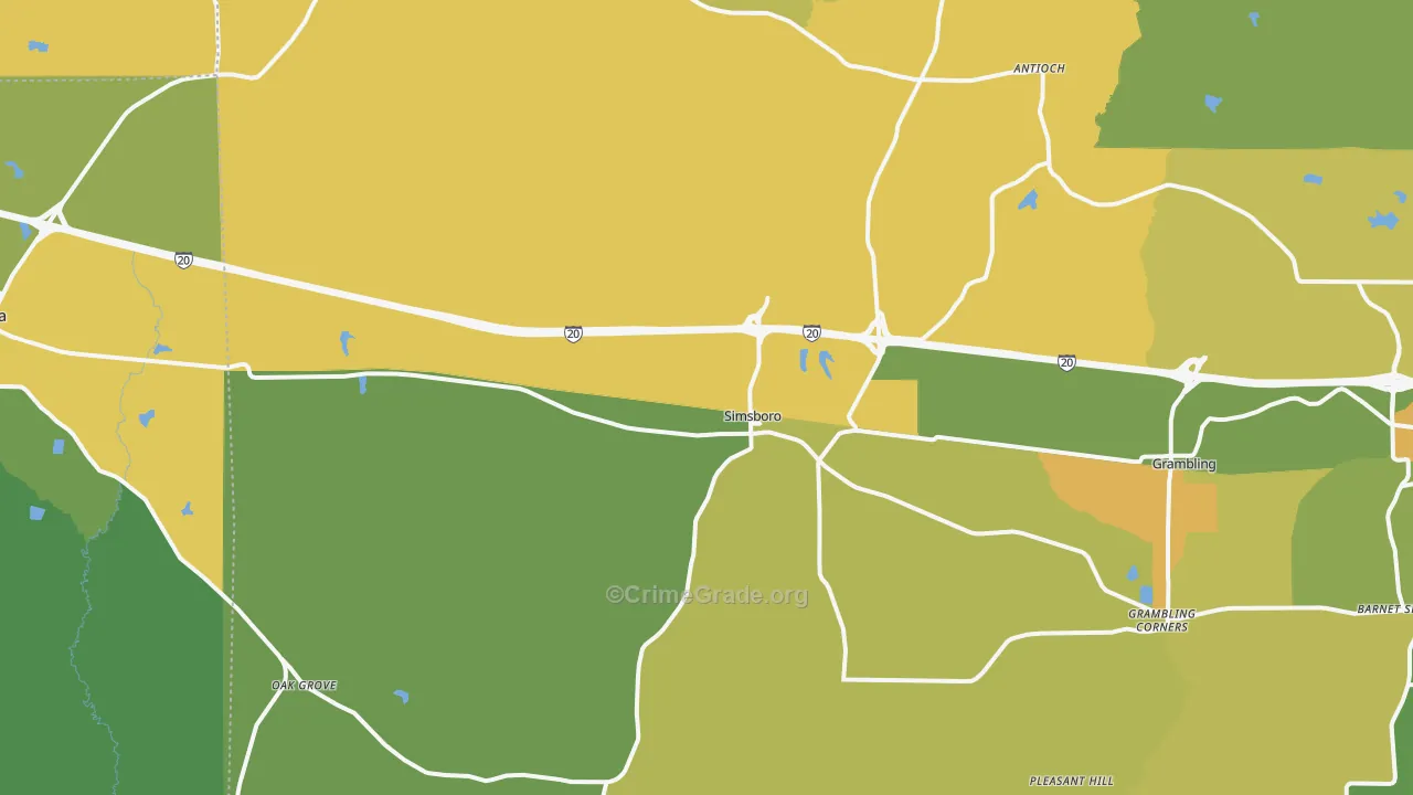 Simsboro, LA Map of Drug-Related Crime Rates